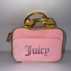 Juicy Couture Large Blush Pink Velour Crown Cosmetic Makeup Bag, Makeup Case